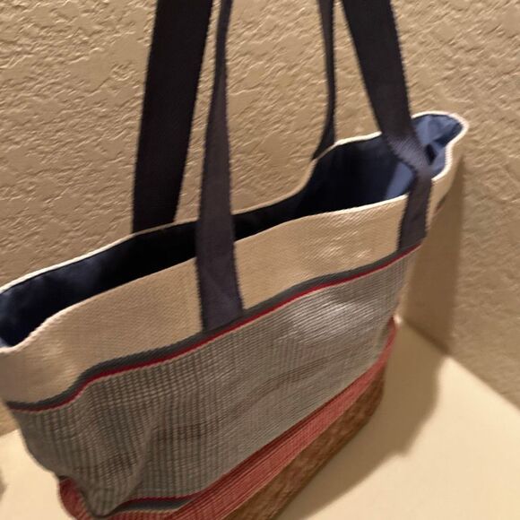 Guadalupe Aruba Tote Red White Blue Wide Stripe Cotton Canvas Prep Nautical NWT - Picture 4 of 10